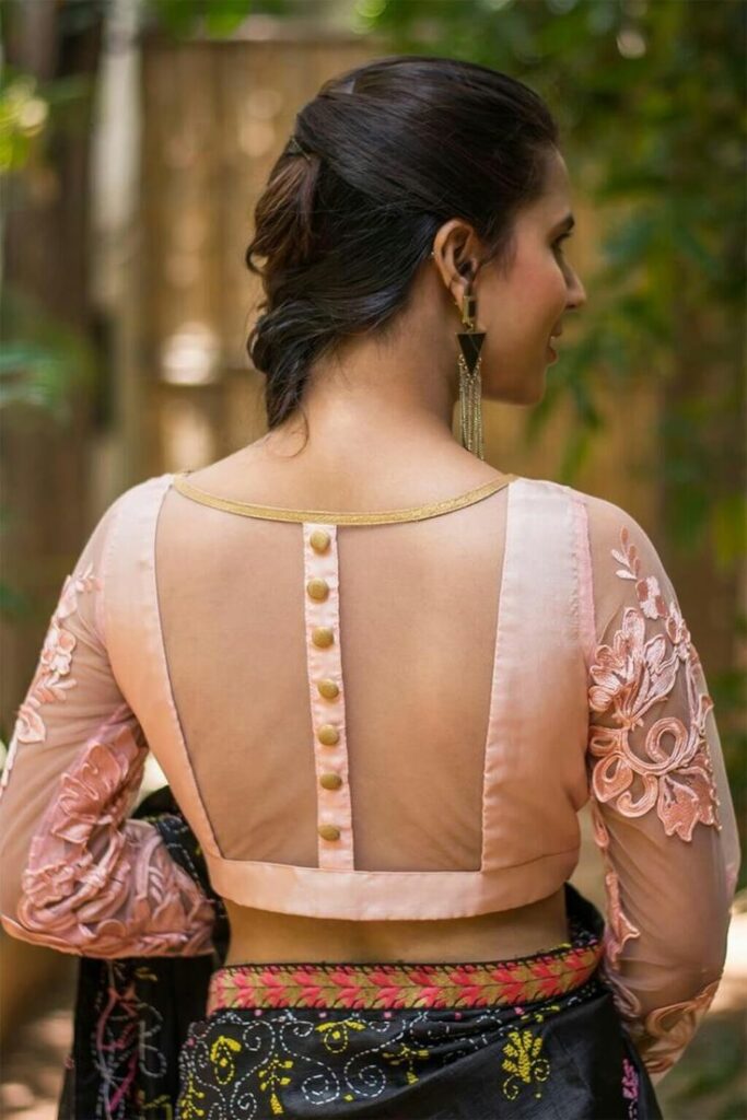 Net Backless Blouse Design