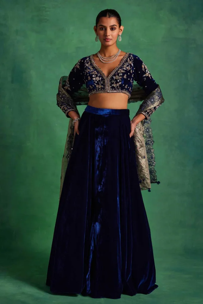 Velvet Lehenga Blouse Designs