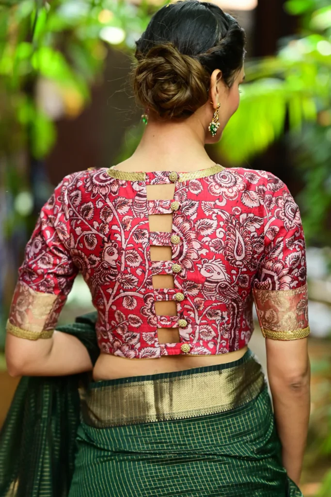 Back Side High Neck Blouse Design