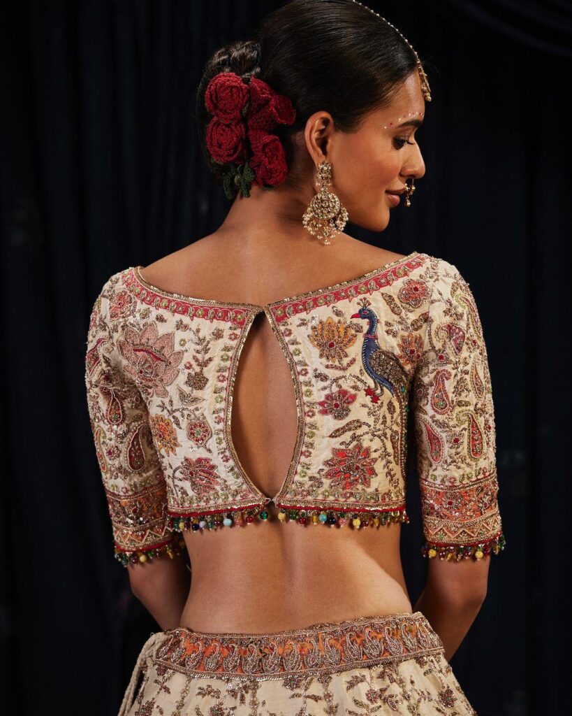 Boat Neck Back Open Blouse Designs