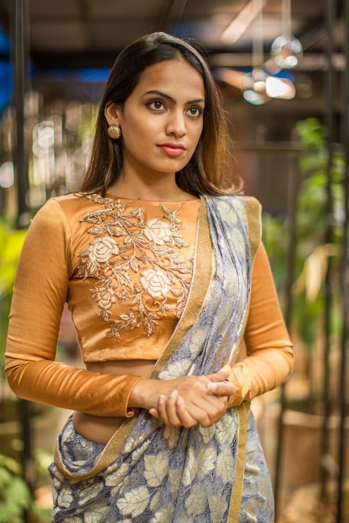 Gold Square Neck Blouse Design