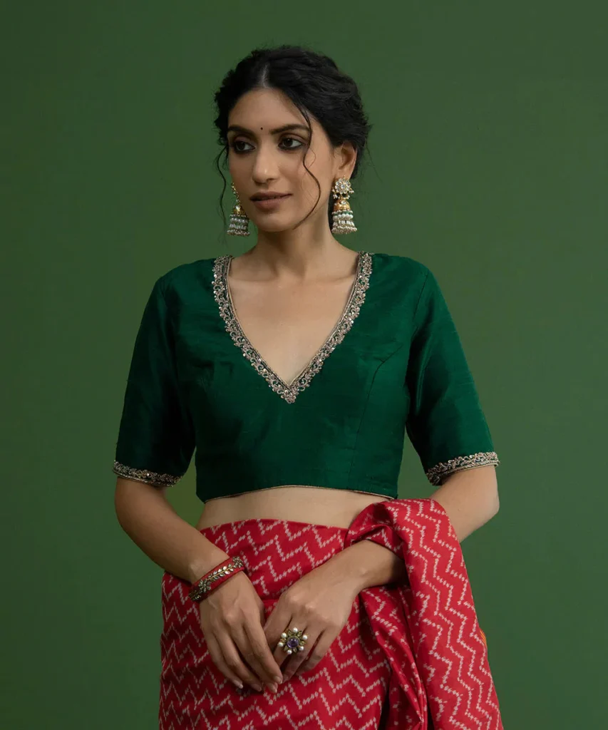 High V Neck Blouse Designs