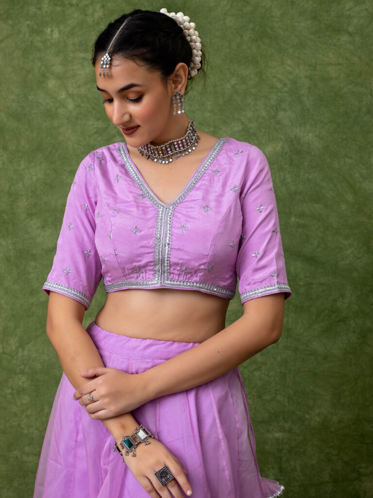 Lavender Blouse with Lace Detailing