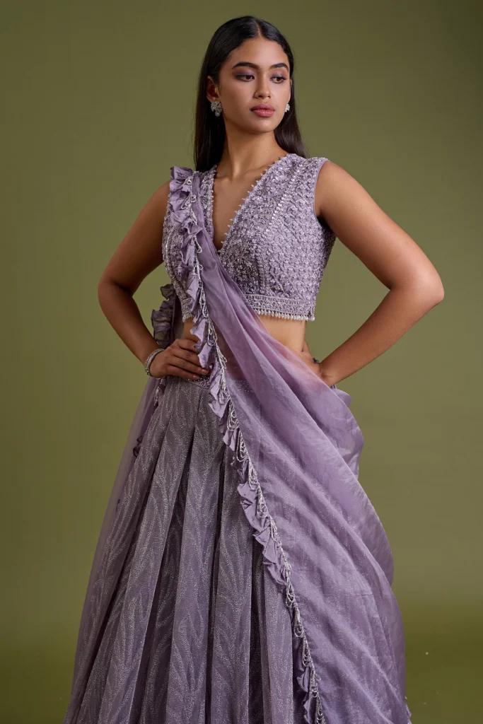 Lavender Blouse with Pearl Embellishments