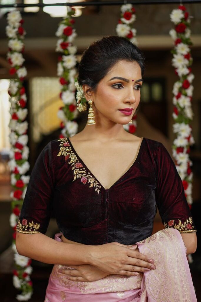 Maroon Velvet Blouse Designs
