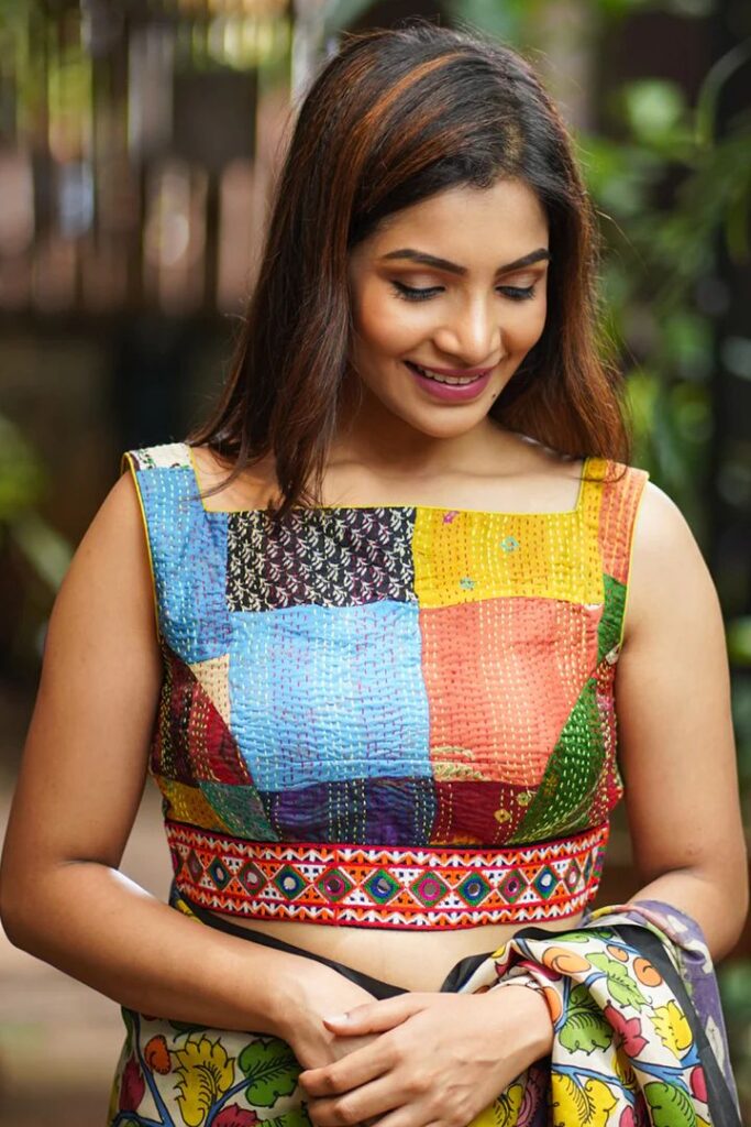 Multicolor Checked Saree Blouse Designs