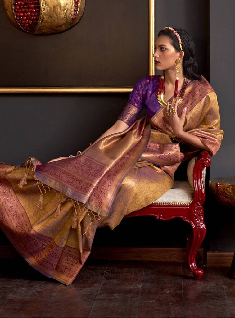 Pattu Multicolor Saree Designer Purple Blouse