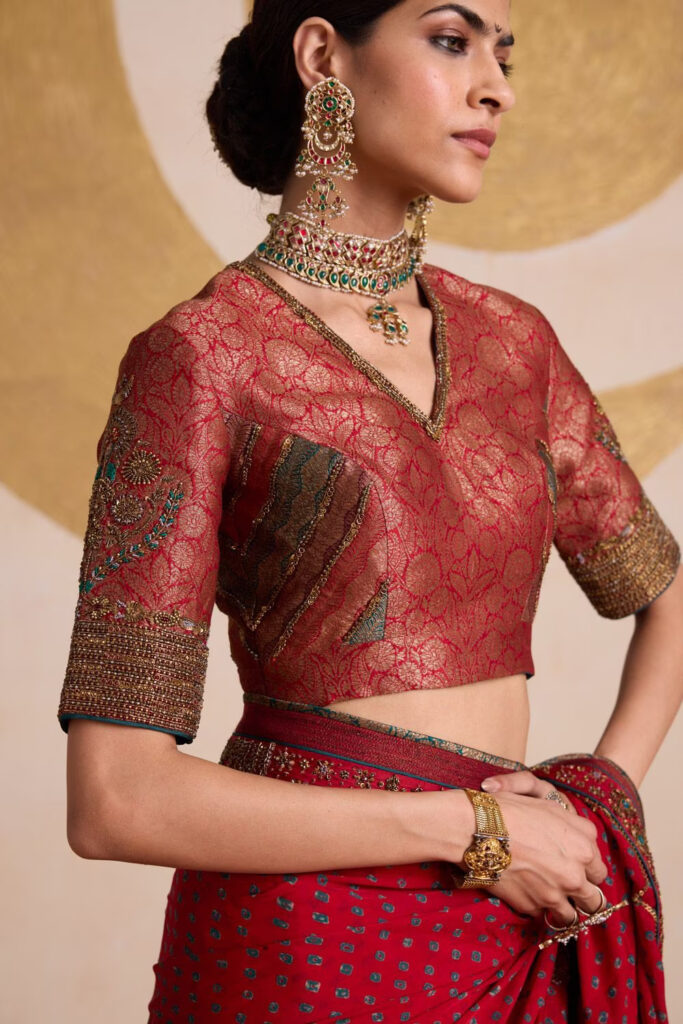 Red Brocade Blouse Designs