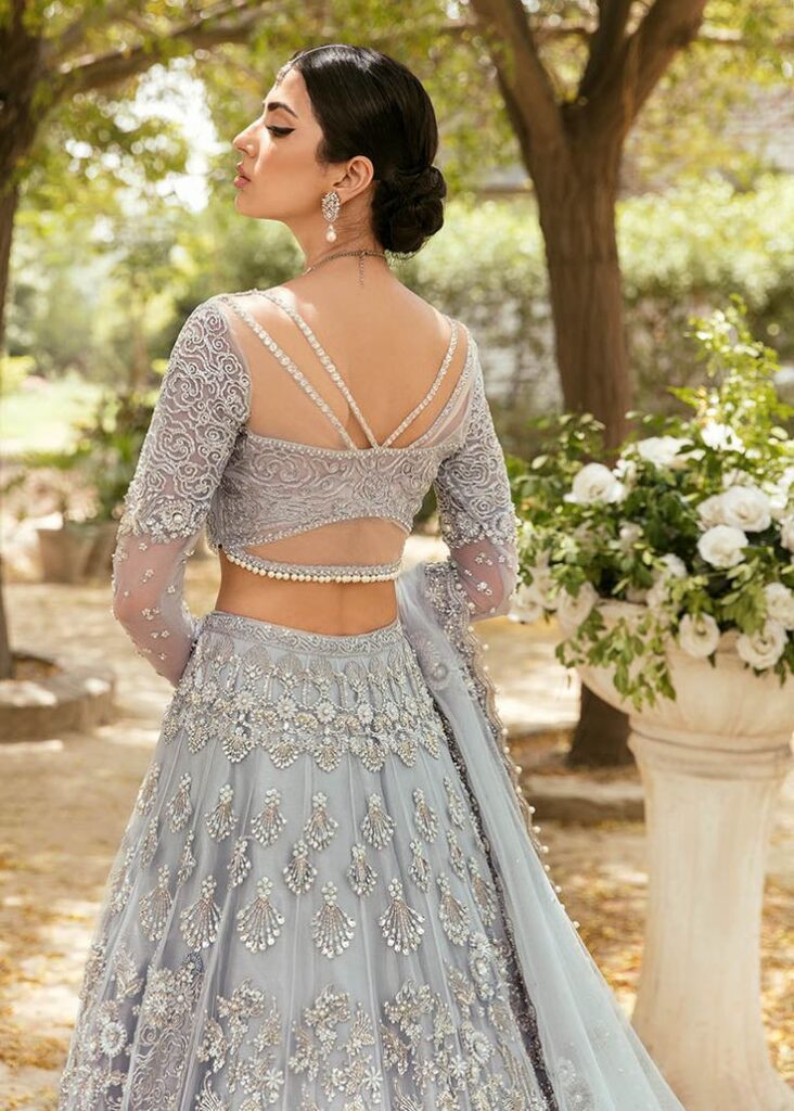 Silver Blouse Designs for Lehenga