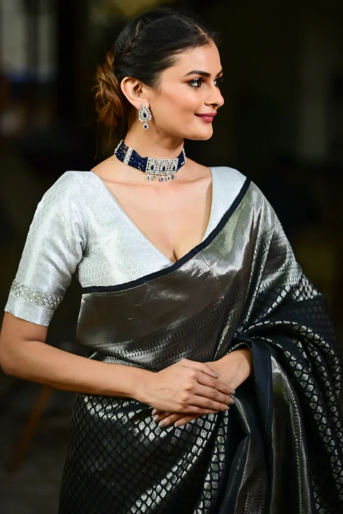Silver Tissue Saree Blouse Designs