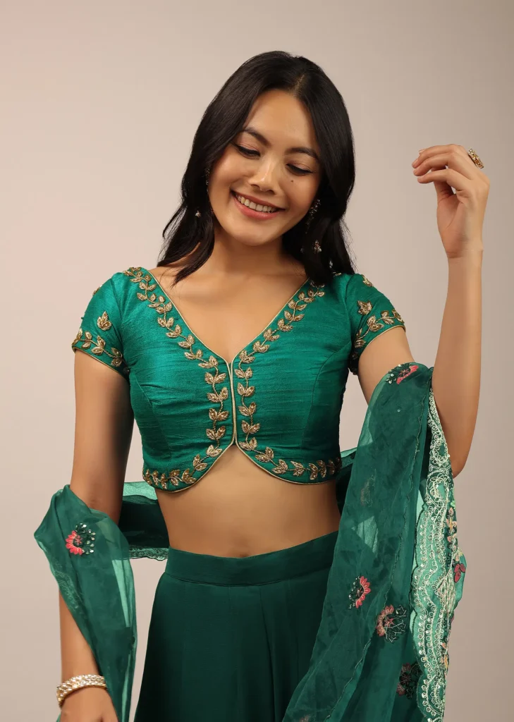Zardosi Work Blouse Designs in Green