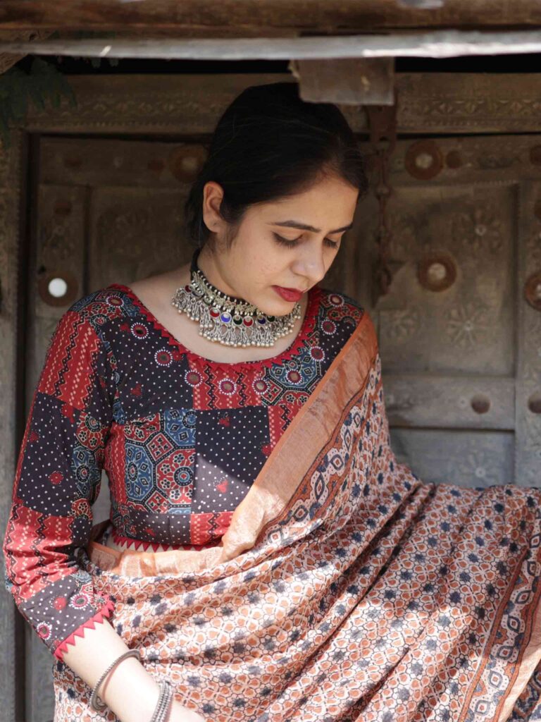 Ajrakh Blouse Designs