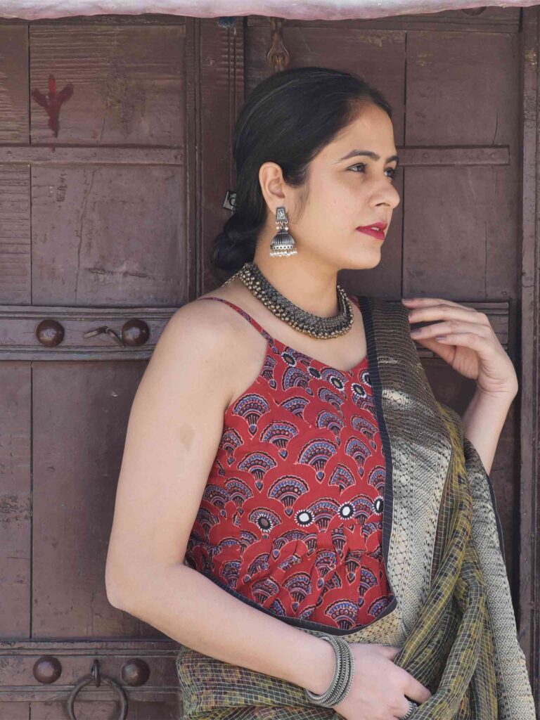 Ajrakh Blouse with Cold Shoulder