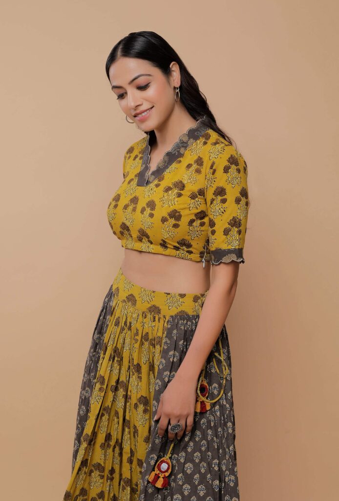 Ajrakh Blouse with Deep V-Neck