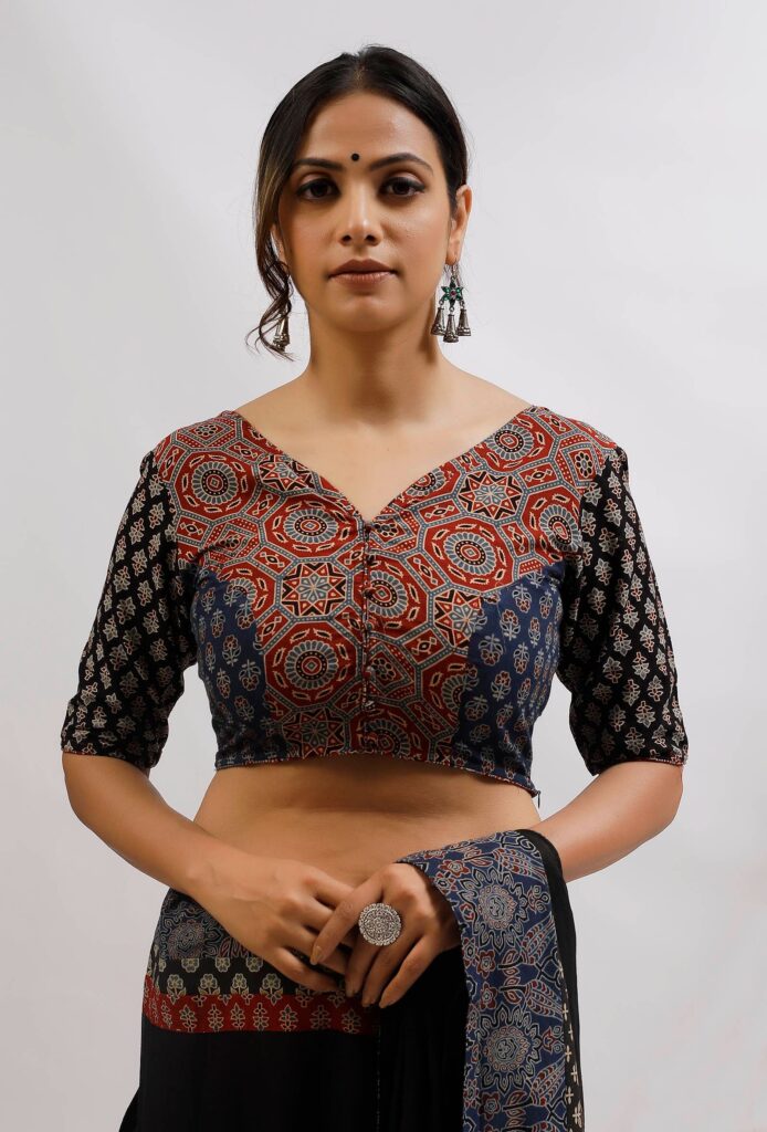 Ajrakh Blouse with Front Buttons