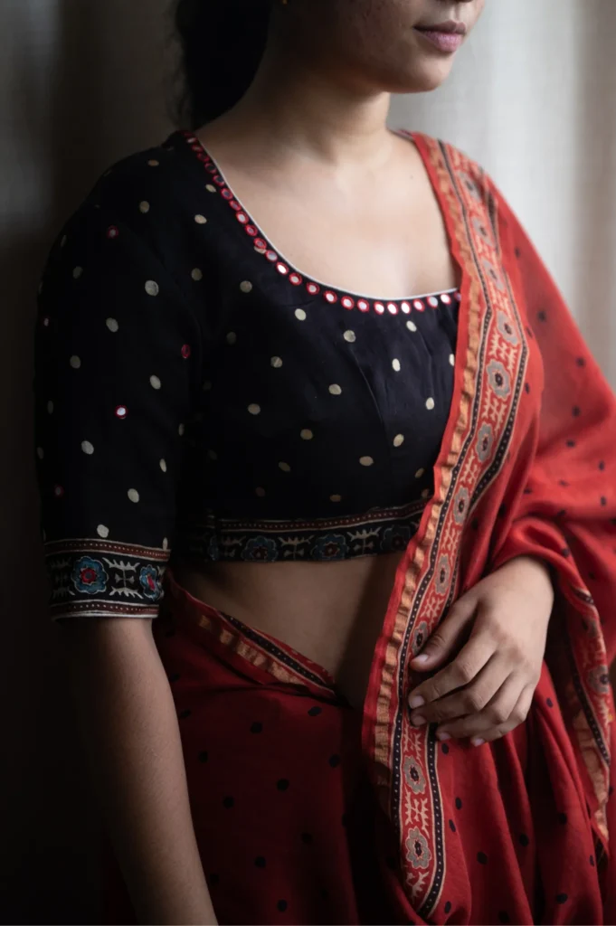 Ajrakh Blouse with Mirror Work