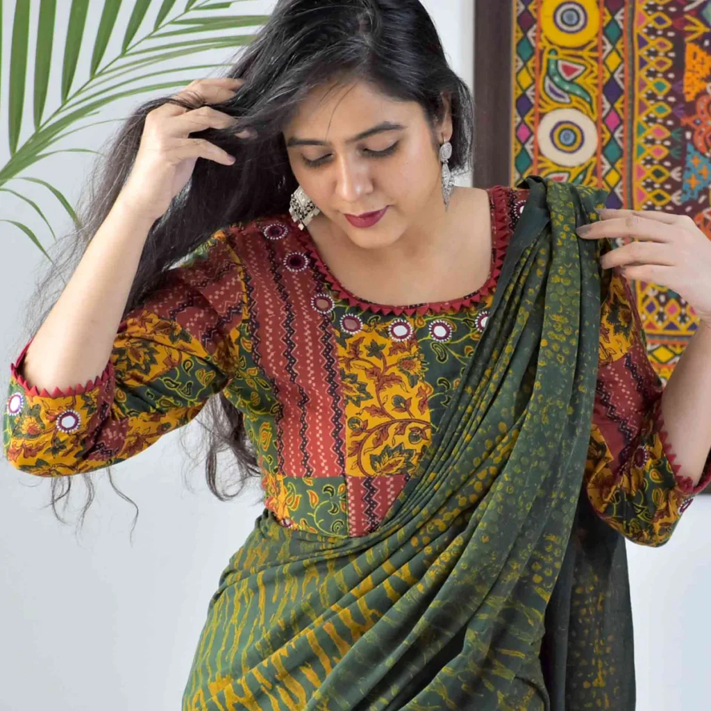 Ajrakh Blouse with Pot Neck