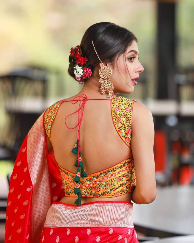 Back Blouse Design with Dori