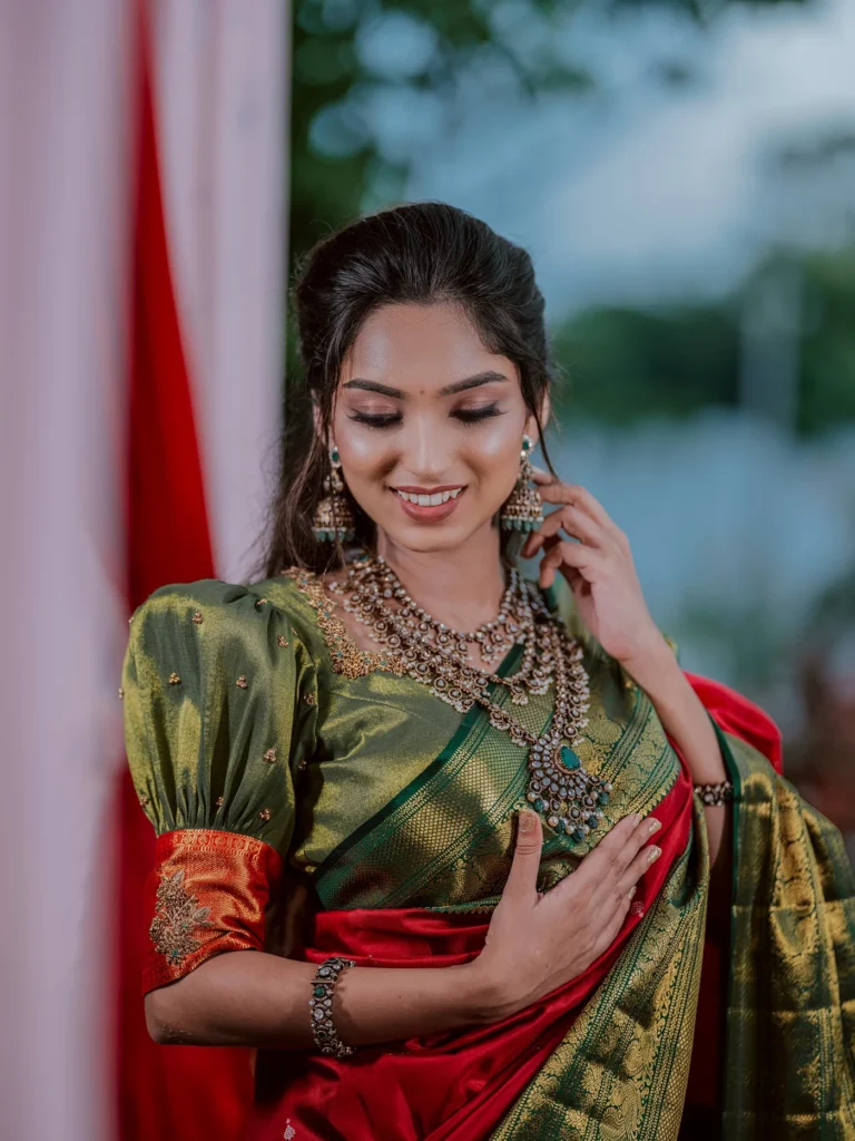 Blouse Designs with Puff Sleeves for Mysore Silk Saree