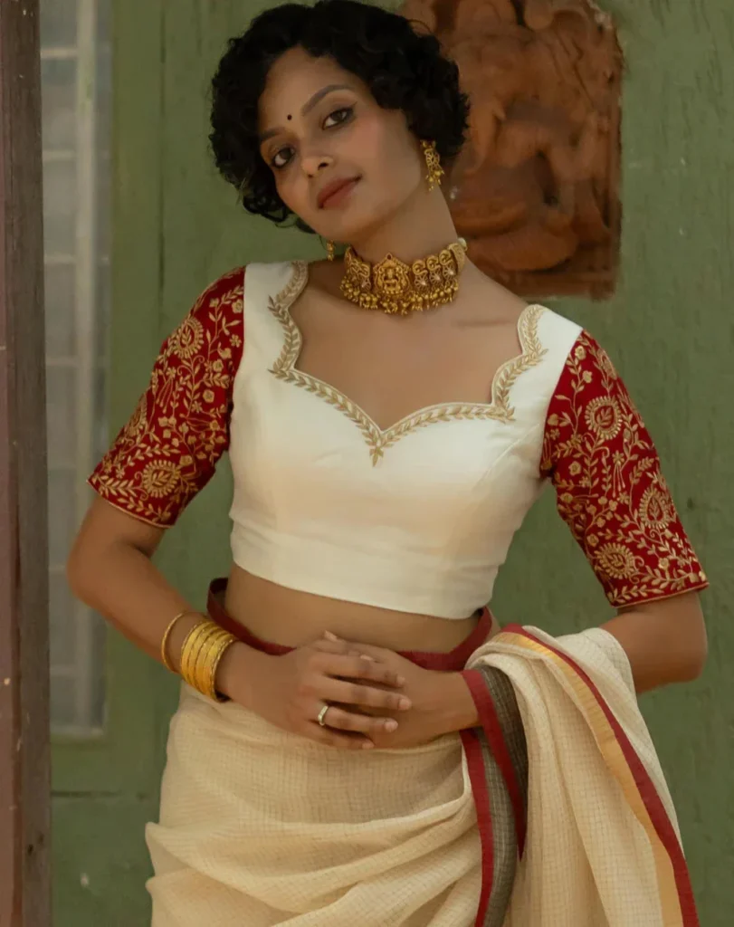 Embroidered Half Collar Blouse