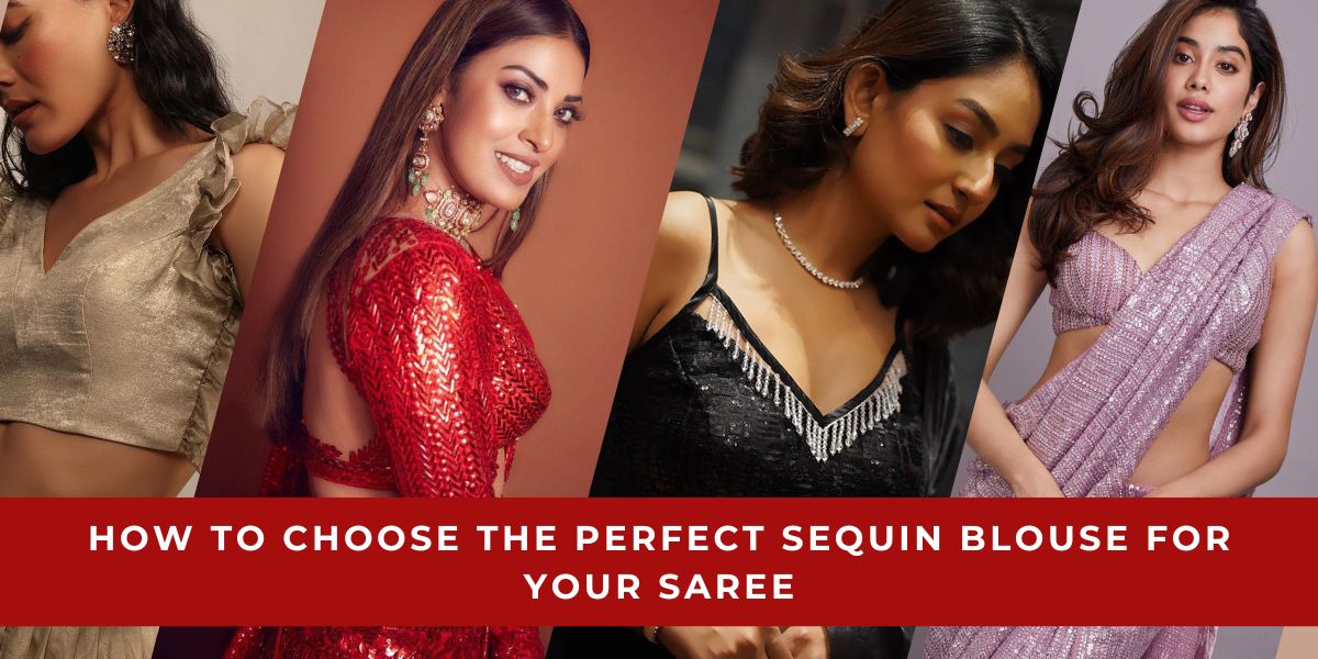 Sequinned Saree With Blouse Piece main image 1