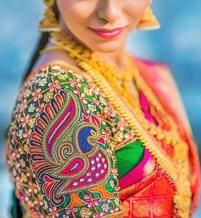 Peacock Colour Saree Blouse Designs