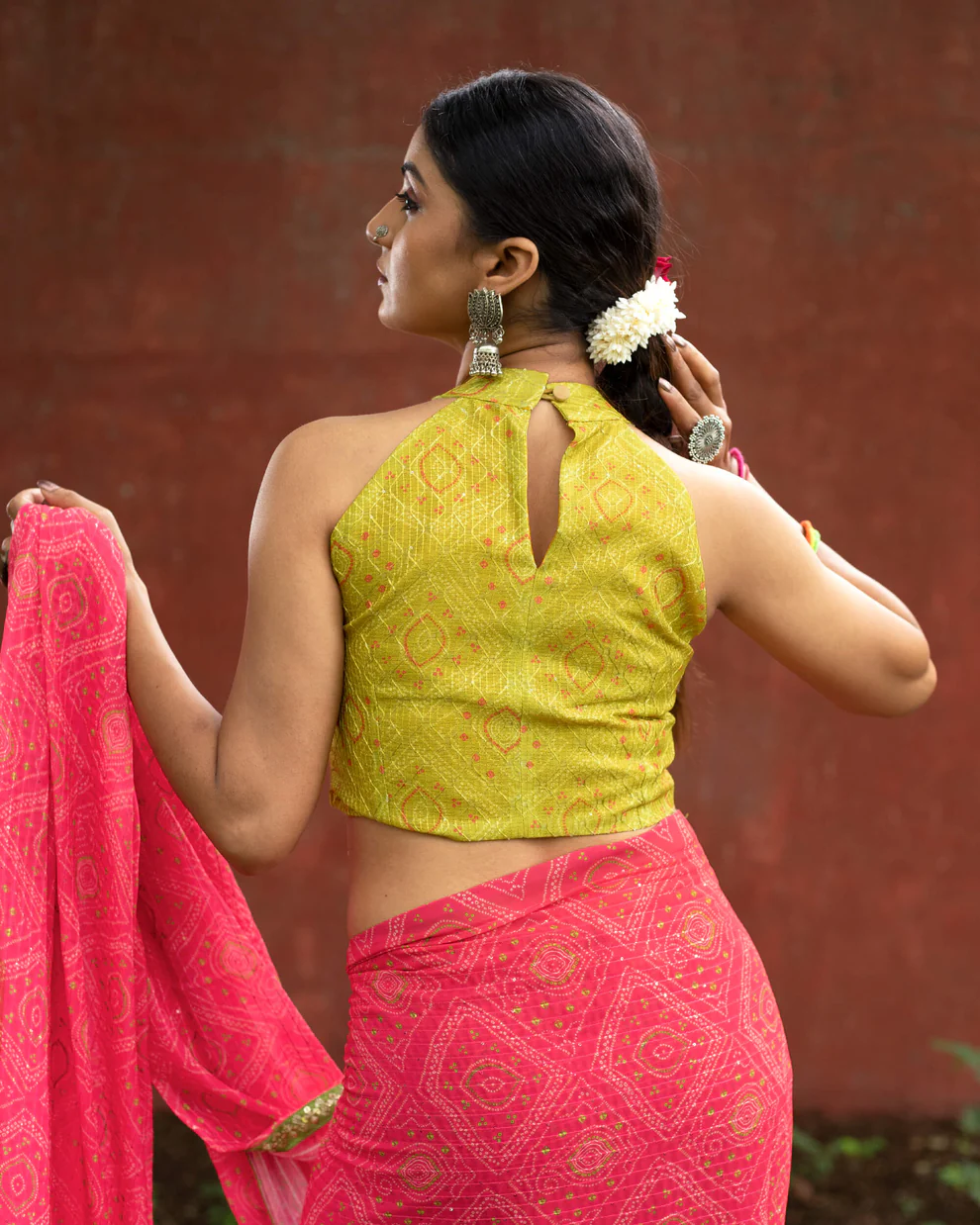 Bandhani Blouse Back Neck Designs