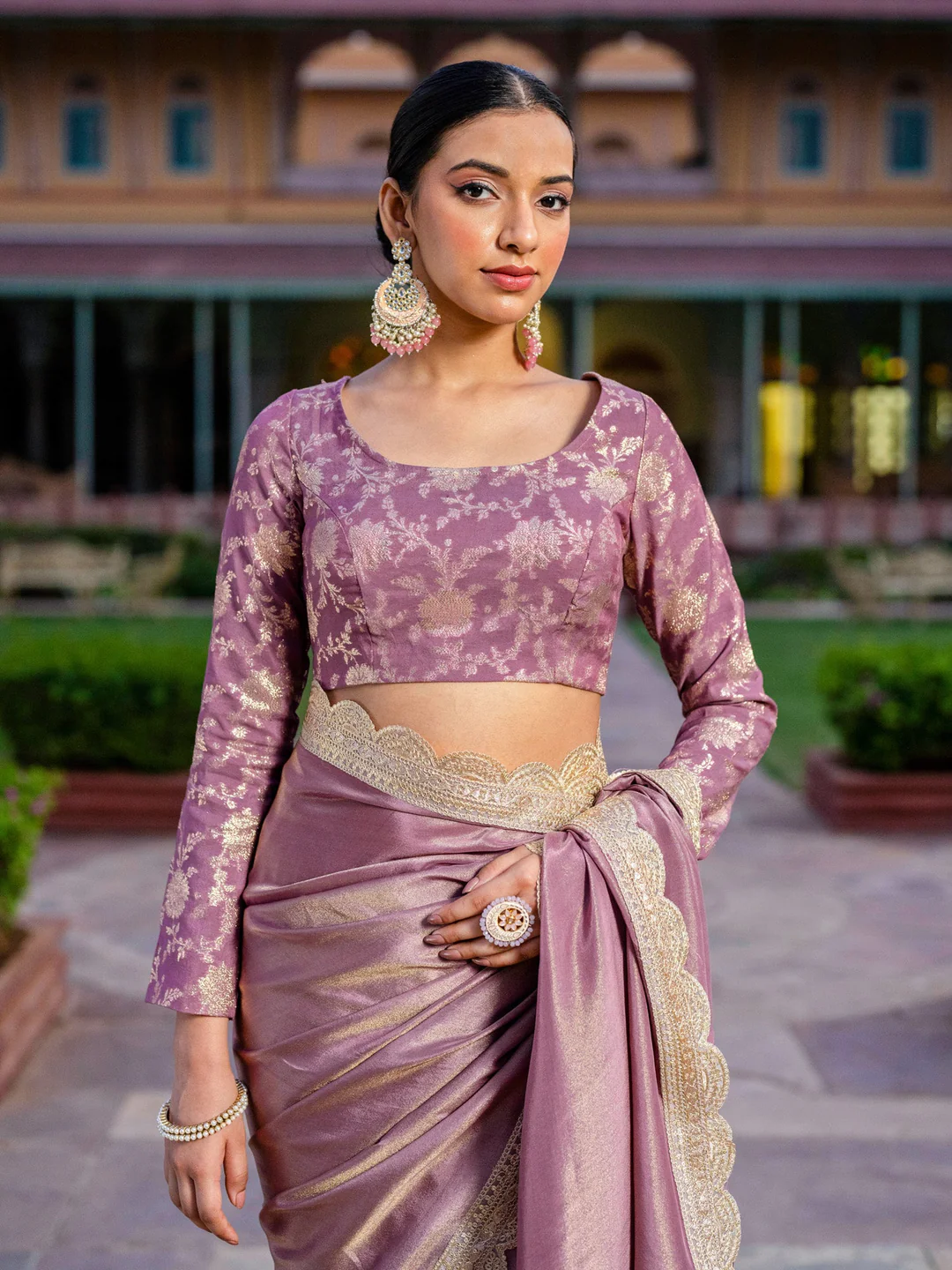 Classic Round Neck Jacquard Blouse