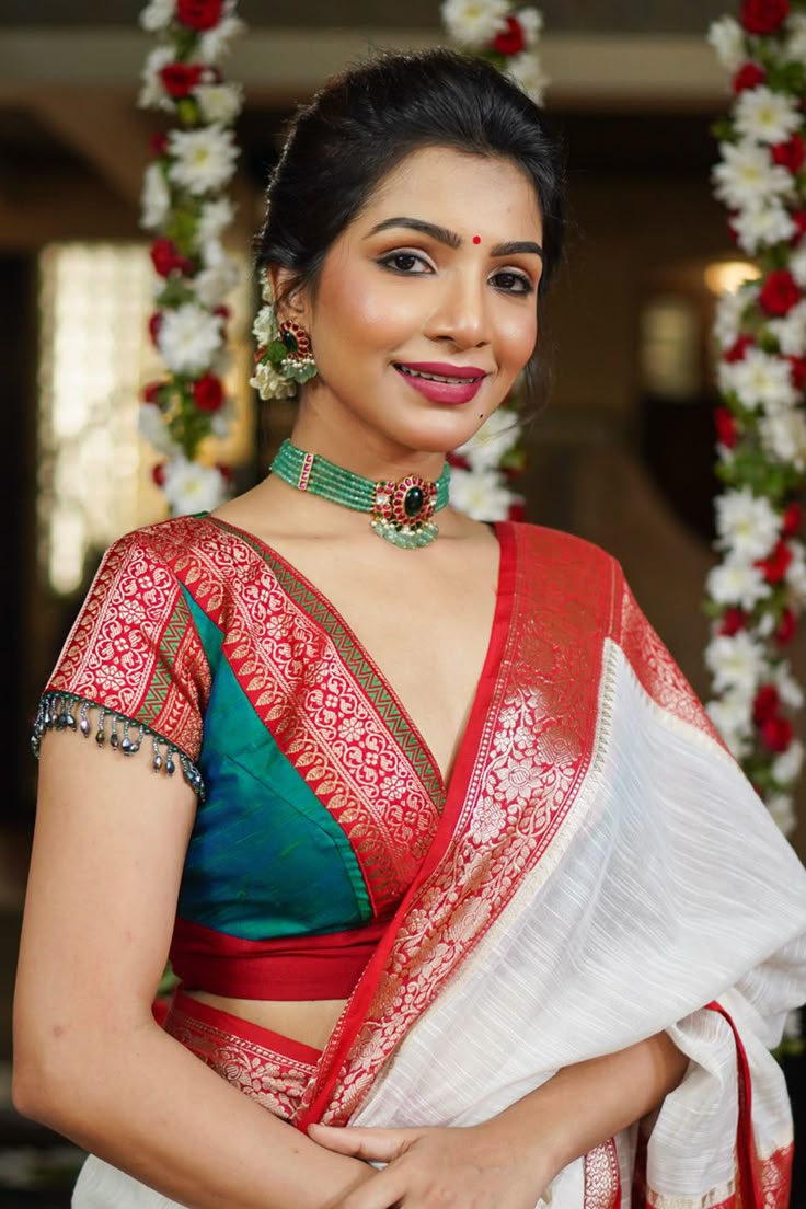 Deep V-Neck Jacquard Blouse