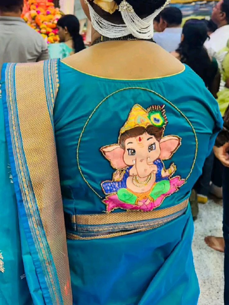 Ganesha-themed Hand-painted Blouse