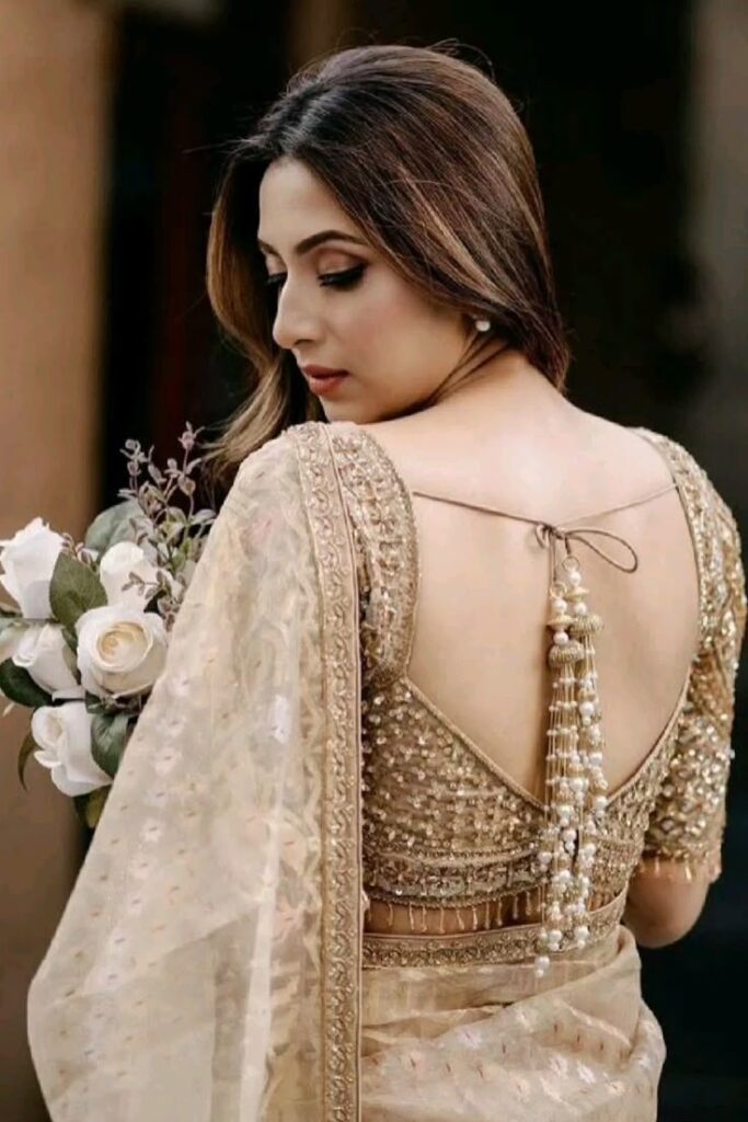 Kundan Work Blouse with Dori and Latkan