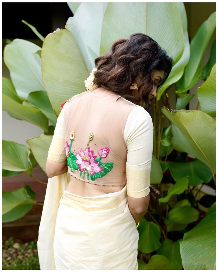 Lotus Motif Hand-Painted Blouse