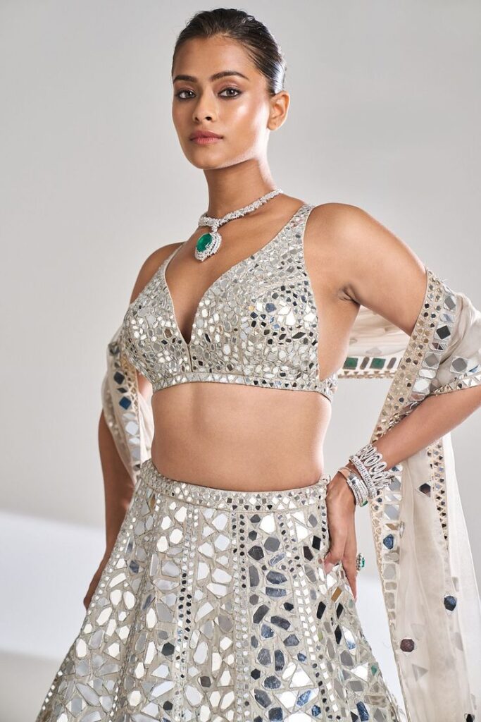 Mirror Work Plunging Blouse