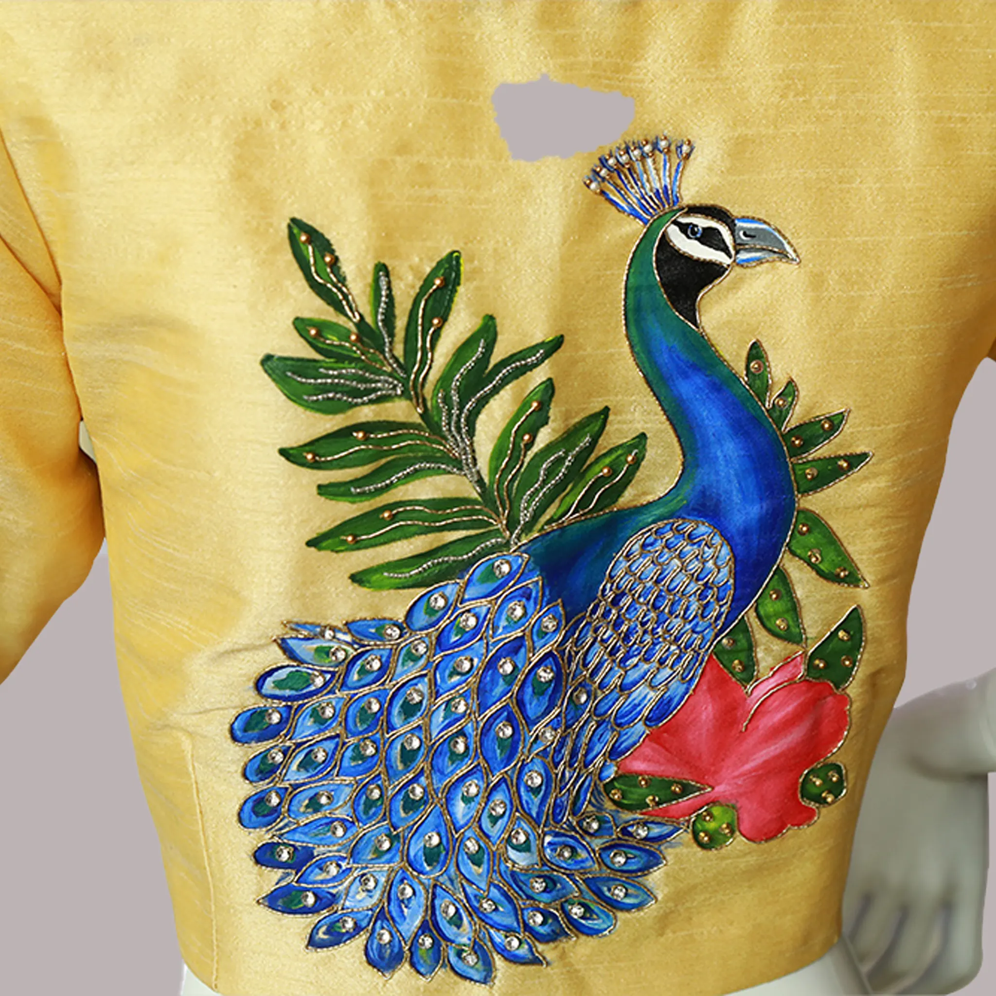 Peacock Design Hand-Painted Blouse