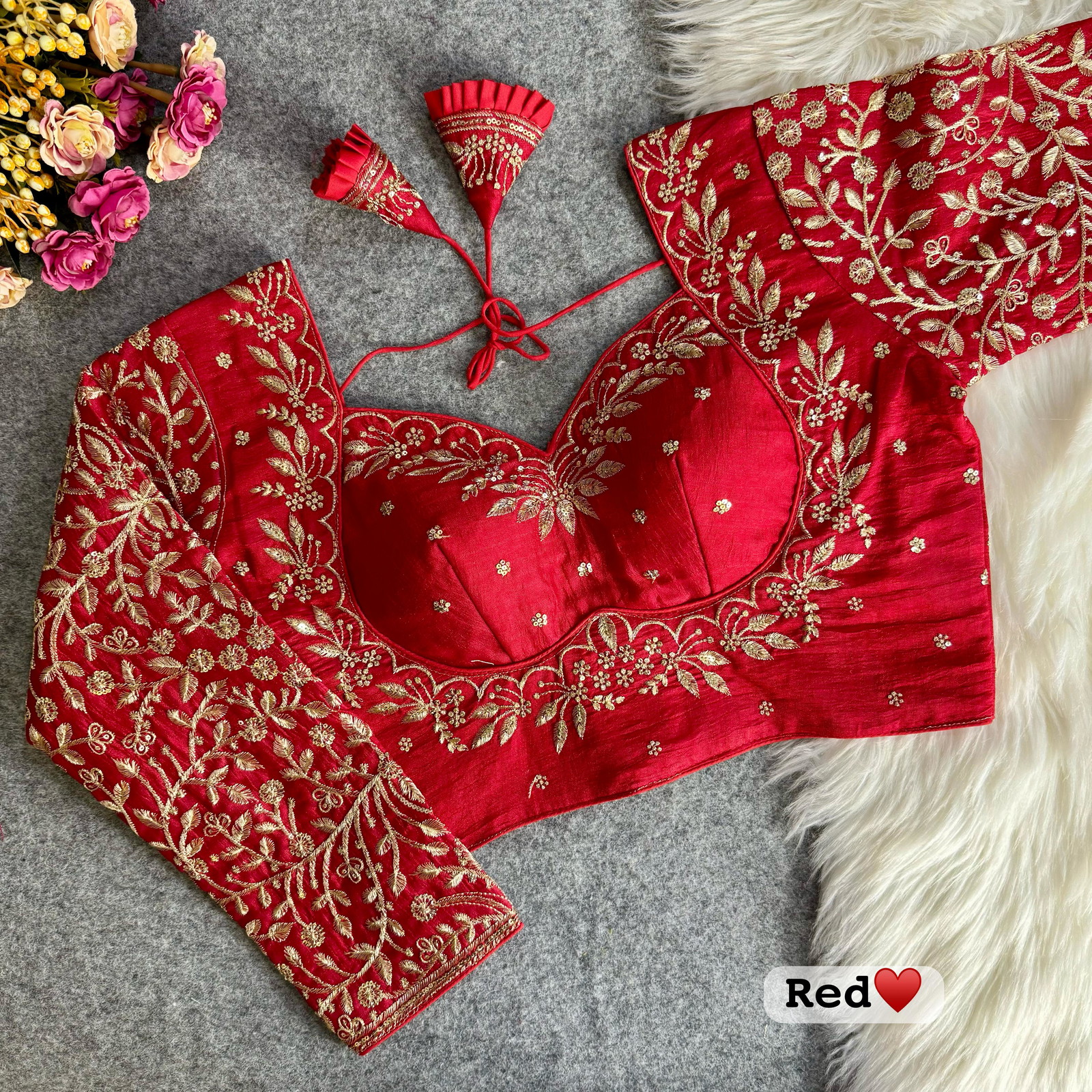 Red Color Royal Mumtaz Full Sleeves Blouse