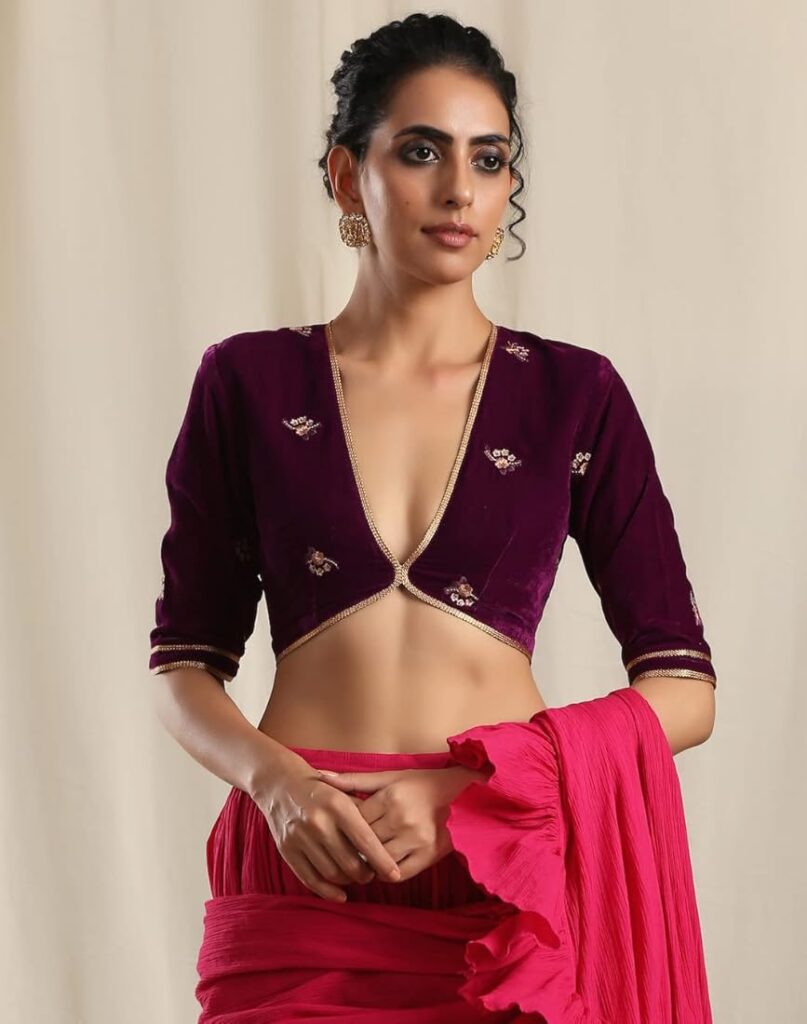 Velvet Plunging Blouse