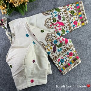 crane design Thread Work khadi blouse