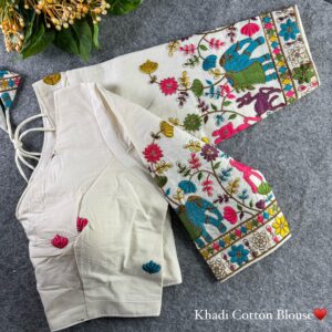 Floral with Animal Thread Work khadi blouse