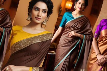 Brown Saree Contrast Blouse Designs