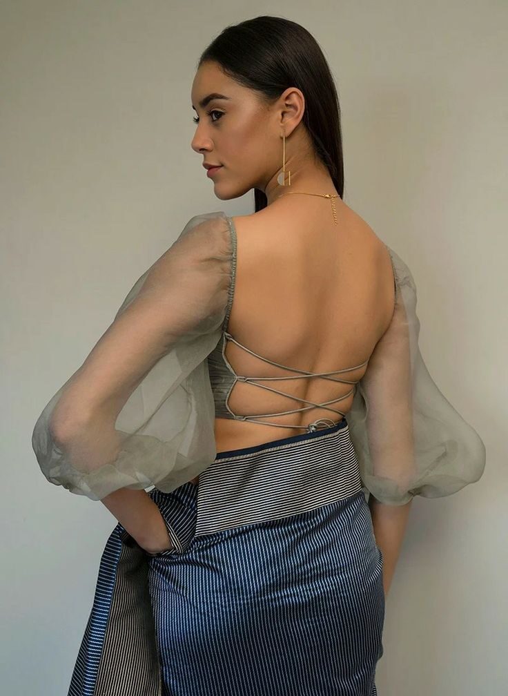 Sheer Net Back with Embroidery