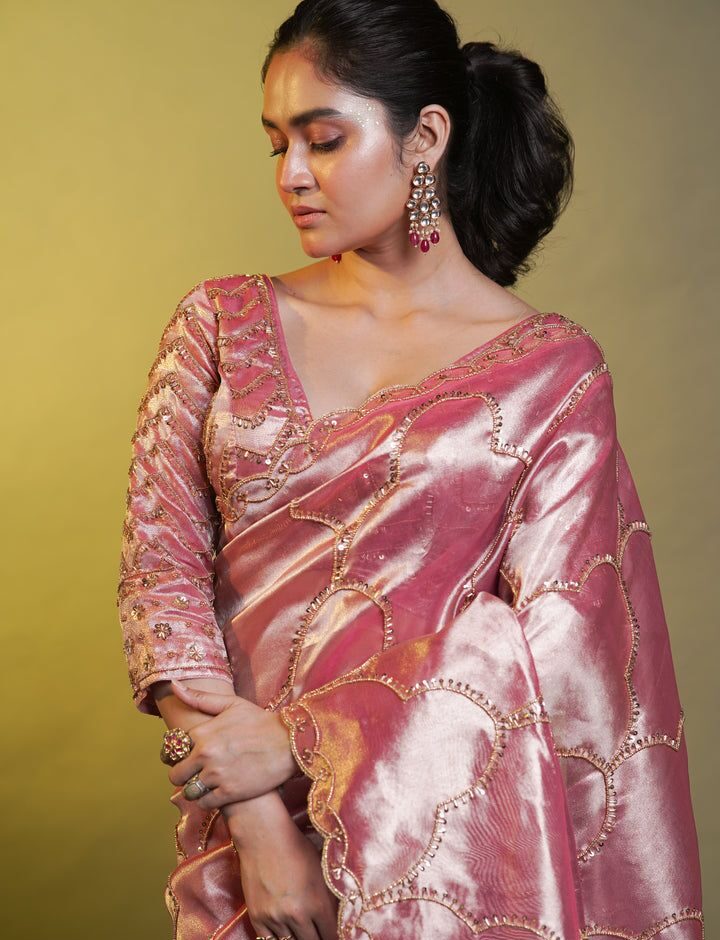 Embroidered V Neck Blouse with Zari Work