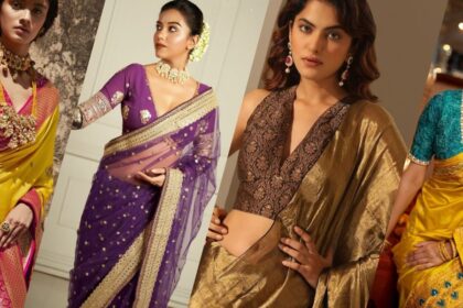 V Neck Blouse Designs for Banarasi Sarees