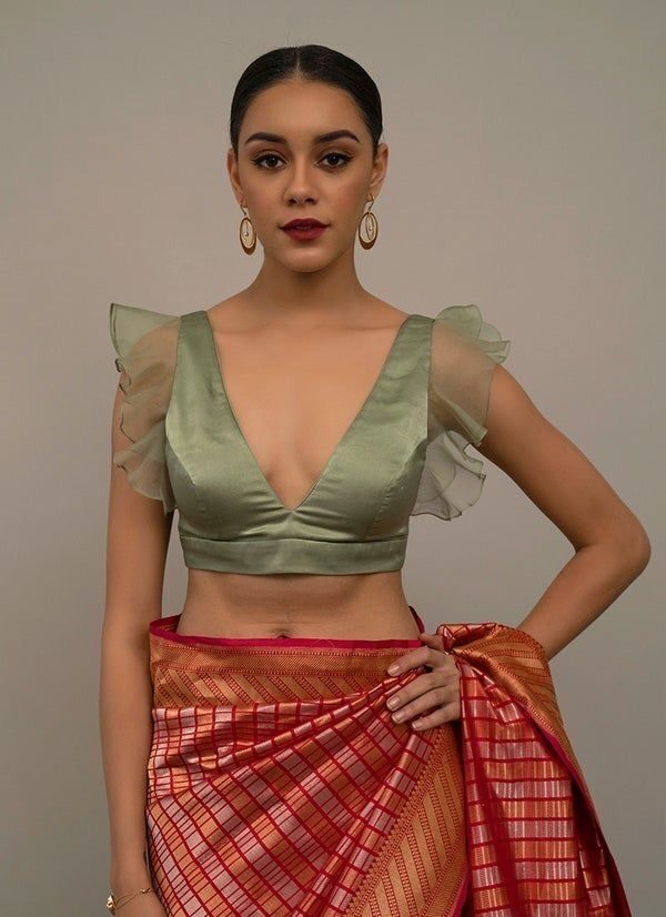 V Neck Blouse with Ruffle Details