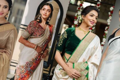 White Saree with Contrasting Blouse Designs