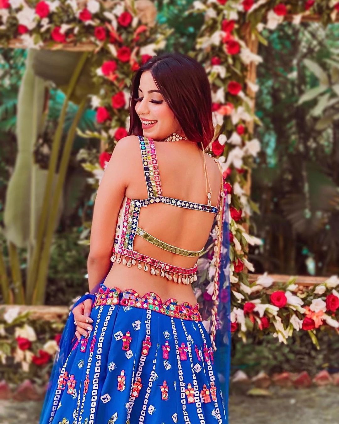 Backless Blouse with Shell Work