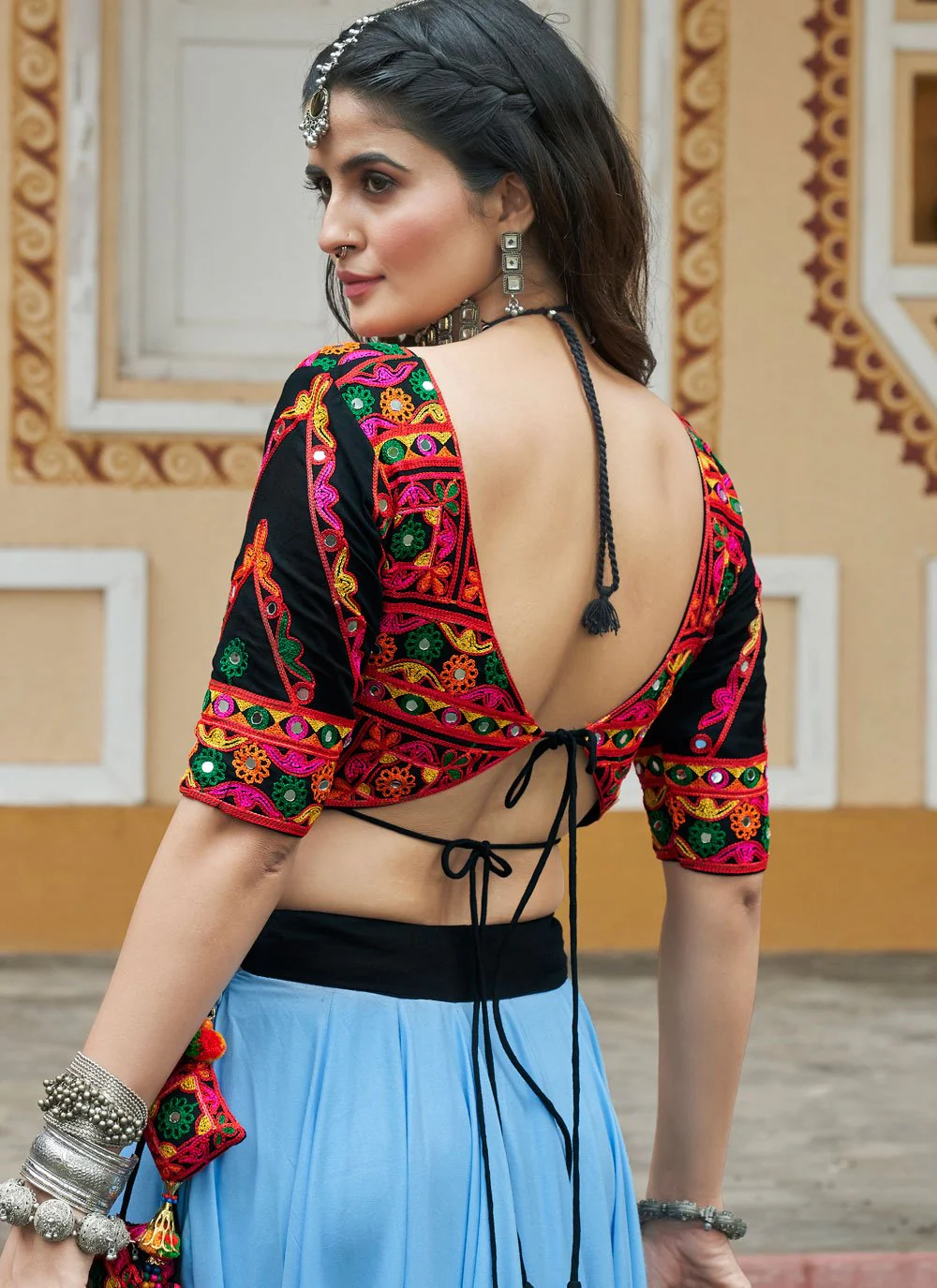 Tie-Back Mirror Work Blouse