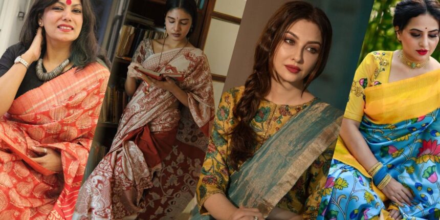 Kalamkari Cotton Sarees with Perfect Contrast Blouses