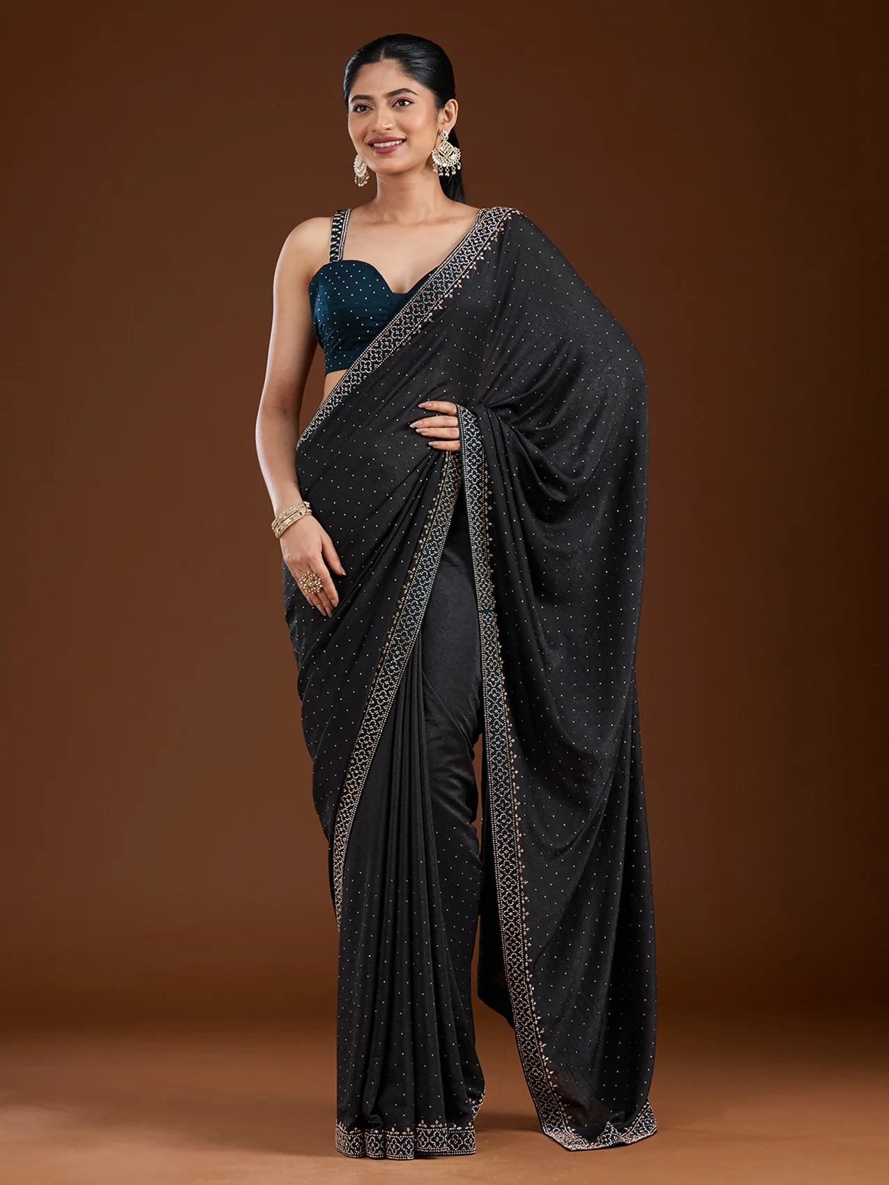Black Velvet Saree with Stone Work