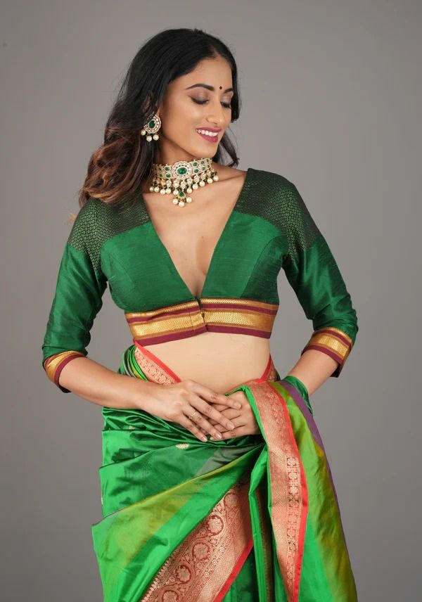 Deep V-Neck Bold Blouse Design