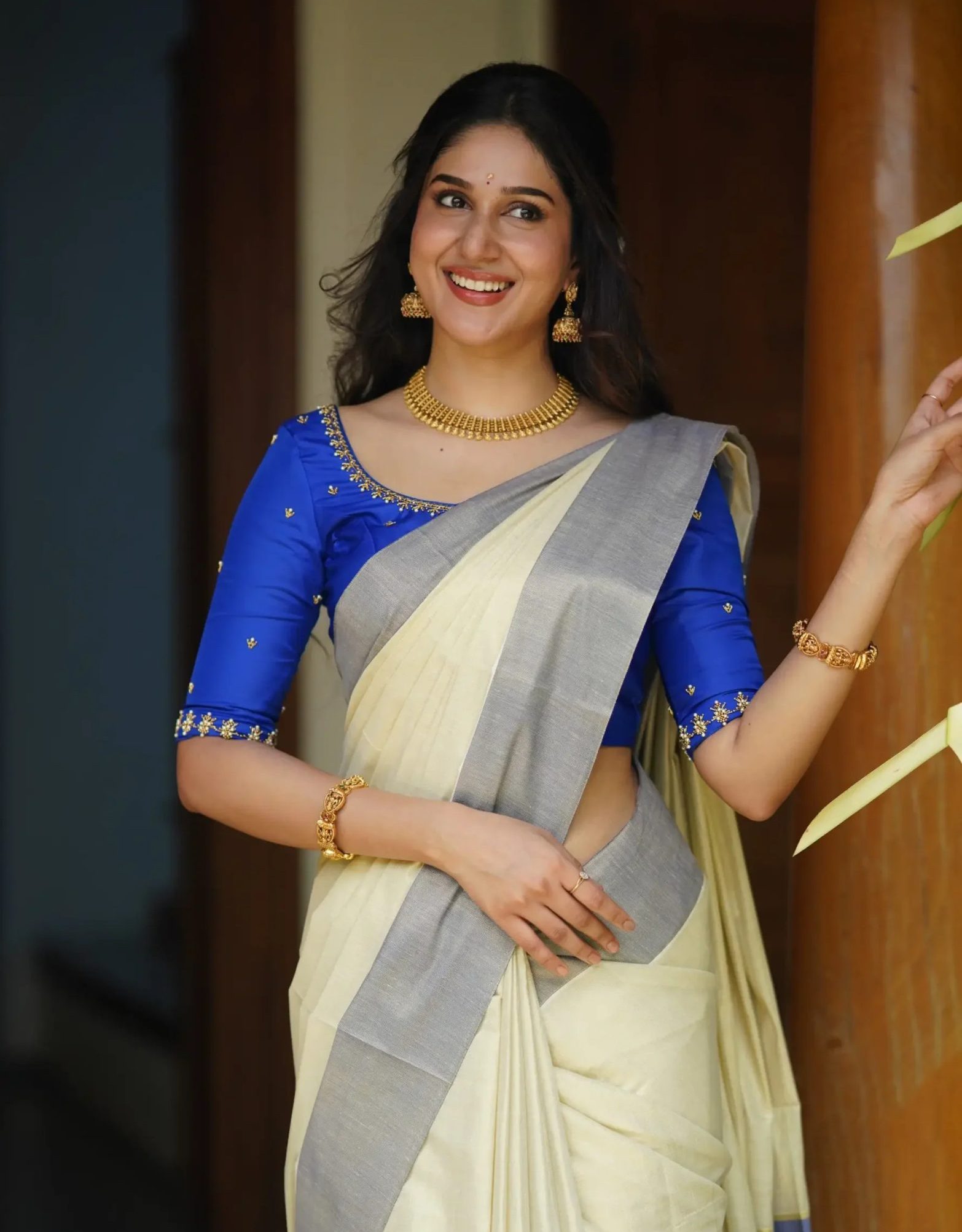 Royal Blue Blouse for White Saree